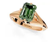 Solitaire Engagement Ring Setting for Fancy Green Emerald Cut Center with Milgrain Cathedral Band and Prong Head in Rose Gold