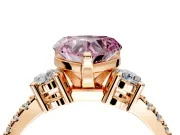 3 Stone Engagement Ring Setting for Fancy Pink Heart-Shaped Center with Round Cut Side Accents and Prong Head in Rose Gold