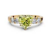 5 Stone Engagement Ring Setting for Fancy Yellow Heart-Shaped Center with Plain Band and Prong Head in Yellow Gold