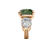 3 Stone Engagement Ring Setting for Fancy Green Cushion Cut Center with Large Pear-Shaped Accents and Prong Head in Rose Gold