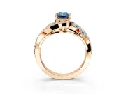 Halo Engagement Ring Setting for Fancy Blue Emerald Cut Center with Marquise and Pave Bypass Band and Prong Head in Rose Gold