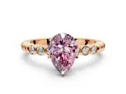 Solitaire Engagement Ring Setting for Fancy Pink Pear-Shaped Center with Bezel-Dot Beaded Band and Prong Head in Rose Gold