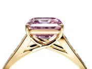 Solitaire Engagement Ring Setting for Fancy Pink Asscher Cut Center with Round Cut Channel Band and Prong Head in Yellow Gold