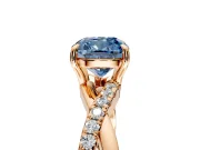 Crossover Engagement Ring Setting for Fancy Blue Cushion Cut Center with Pave and Plain Strands and Prong Head in Rose Gold