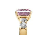 5 Stone Engagement Ring Setting for Fancy Pink Princess Cut Center with Plain Band and Prong Head in Yellow Gold