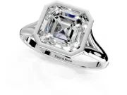 Solitaire Engagement Ring Setting for Asscher Cut Center with V Split Shank and Bezel Head in Platinum