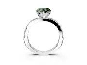 Solitaire Engagement Ring Setting for Fancy Green Heart-Shaped Center with Milgrain-Edged Pave Band and Prong Head in Sterling Silver