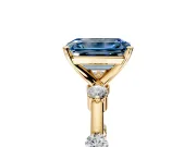 Solitaire Engagement Ring Setting for Fancy Blue Emerald Cut Center with Bezel Station Band and Prong Head in Yellow Gold