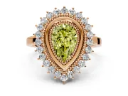 Halo Engagement Ring Setting for Fancy Yellow Pear-Shaped Center with Milgrain Bezel Rim, Plain Band and Prong Head in Rose Gold