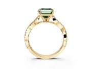 Solitaire Engagement Ring Setting for Fancy Green Asscher Cut Center with Twisted Pave Split Shank and Prong Head in Yellow Gold