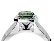 Halo Engagement Ring Setting for Fancy Green Radiant Cut Center with Knife Ridge Cathedral Band and Prong Head in Platinum