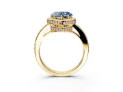 Halo Engagement Ring Setting for Fancy Blue Heart-Shaped Center with Metal-Rimmed Halo, Pave Band and Prong Head in Yellow Gold