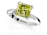 Solitaire Engagement Ring Setting for Fancy Yellow Princess Cut Center with Reverse Tapered Band and Prong Head in Sterling Silver