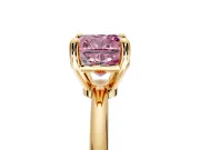 Minimalist Solitaire Engagement Ring Setting for Fancy Pink Cushion Cut Center with Thin Band and Prong Head in Yellow Gold