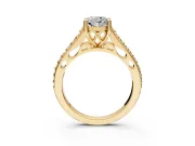 Solitaire Engagement Ring Setting for Cushion Cut Center with Pave Cathedral Band and Prong Head in Yellow Gold