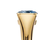 Tension Engagement Ring Setting for Fancy Blue Oval Center with Wide Tapered Band and Tension Head in Yellow Gold