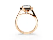 Halo Engagement Ring Setting for Asscher Cut Center with Outer Bezel Rim, Pave Band and Prong Head in Rose Gold