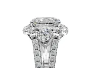 Halo Engagement Ring Setting for Radiant Cut Center with Two-Strand Split Shank and Prong Head in Platinum