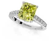 Solitaire Engagement Ring Setting for Fancy Yellow Radiant Cut Center with Crossover Accents and Prong Head in Platinum