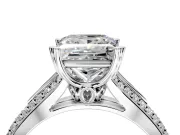 Solitaire Engagement Ring Setting for Princess Cut Center with Pave Rail Split Shank and Prong Head in Sterling Silver
