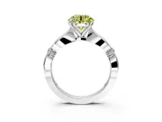 Solitaire Engagement Ring Setting for Fancy Yellow Round Cut Center with Carved Leaf Shoulders and Prong Head in Sterling Silver