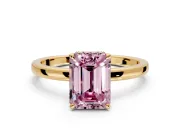 Hidden Halo Engagement Ring Setting for Fancy Pink Emerald Cut Center with Plain Band and Tall Prong Head in Yellow Gold