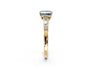Bar-Set Engagement Ring Setting for Fancy Blue Princess Cut Center with Tapered Baguette Accents and Prong Head in Yellow Gold