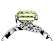 Solitaire Engagement Ring Setting for Fancy Yellow Asscher Cut Center with Narrow Twist Pave Band and Prong Head in White Gold