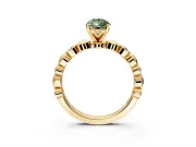 Solitaire Engagement Ring Setting for Fancy Green Pear-Shaped Center with Beaded Bezel Station Band and Prong Head in Yellow Gold