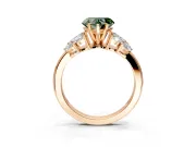 Leaf Cluster Engagement Ring Setting for Fancy Green Heart-Shaped Center with Marquise Accents and Prong Head in Rose Gold
