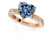 Solitaire Engagement Ring Setting for Fancy Blue Heart-Shaped Center with Milgrain-Edged Pave Band and Prong Head in Rose Gold
