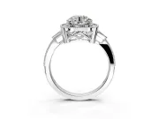 Halo Engagement Ring Setting for Round Cut Center with Milgrain Rim, Pave Band and Prong Head in Platinum