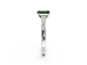 3 Stone Engagement Ring Setting for Fancy Green Emerald Cut Center with Tapered Baguettes, Plain Band and Prong Head in Platinum