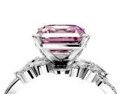 Solitaire Engagement Ring Setting for Fancy Pink Asscher Cut Center with Marquise Accent Twist Band and Prong Head in Platinum