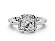 Halo Engagement Ring Setting for Cushion Cut Center with Tapered Plain Band and Prong Head in Sterling Silver