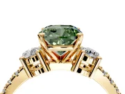 3 Stone Engagement Ring Setting for Fancy Green Cushion Cut Center with Round Cut Side Accents and Prong Head in Yellow Gold