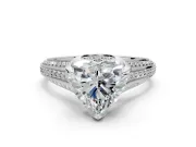 Solitaire Engagement Ring Setting for Heart-Shaped Center with Accented Split Shank and Prong Head in Platinum