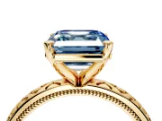 Solitaire Engagement Ring Setting for Fancy Blue Asscher Cut Center with Milgrain X Pattern Band and Prong Head in Yellow Gold