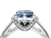 Solitaire Engagement Ring Setting for Fancy Blue Princess Cut Center with Wide Band, Pave Collar and Prong Head in Platinum