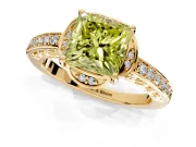 Floral Engagement Ring Setting for Fancy Yellow Princess Cut Center with Four Accent Clusters and Prong Head in Yellow Gold