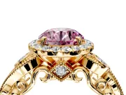 Milgrain Halo Engagement Ring Setting for Fancy Pink Round Cut Center with Shoulder Bezels and Prong Head in Yellow Gold