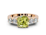 5 Stone Engagement Ring Setting for Fancy Yellow Cushion Cut Center with Equal Close-Set Accents and Prong Head in Rose Gold