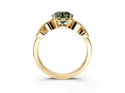 Leaf Engagement Ring Setting for Fancy Green Round Cut Center with Milgrain Accent Band and Prong Head in Yellow Gold