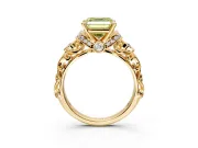Solitaire Engagement Ring Setting for Fancy Yellow Asscher Cut Center with Filigree Band and Prong Head in Yellow Gold