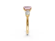 3 Stone Engagement Ring Setting for Fancy Pink Asscher Cut Center with Large Pear-Shaped Accents and Prong Head in Yellow Gold