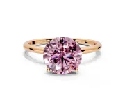Solitaire Engagement Ring Setting for Fancy Pink Round Cut Center with Straight Thin Band and Prong Head in Rose Gold