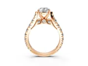 Solitaire Engagement Ring Setting for Oval Center with Pave Cathedral Shoulders and Prong Head in Rose Gold