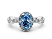 Vintage Station Engagement Ring Setting for Fancy Blue Oval Center with Accents and Prong Head in Sterling Silver