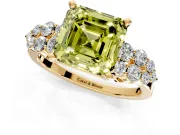 Cluster Engagement Ring Setting for Fancy Yellow Asscher Cut Center with 2-Row Shoulder Clusters and Prong Head in Yellow Gold