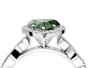 Halo Engagement Ring Setting for Fancy Green Heart-Shaped Center with Pave and Plain Twist Band and Prong Head in White Gold